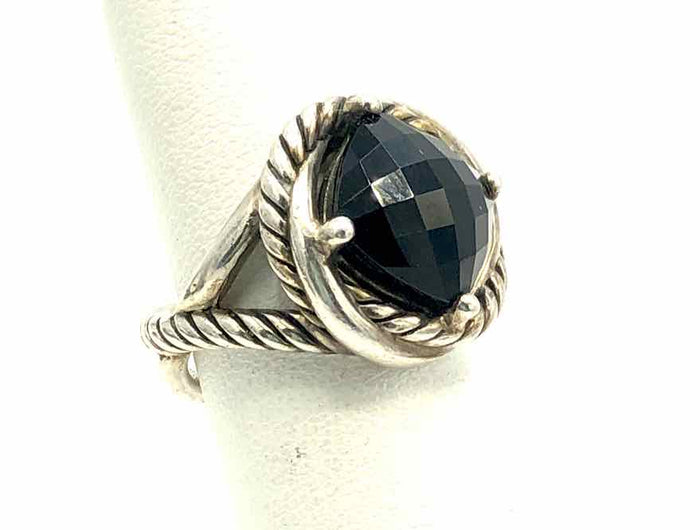 DAVID YURMAN Black Sterling Silver Onyx Faceted Twisted SZ 6 Ring SS