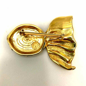 ST. JOHN Black Goldtone Enamel Pre Loved Fish Brooch