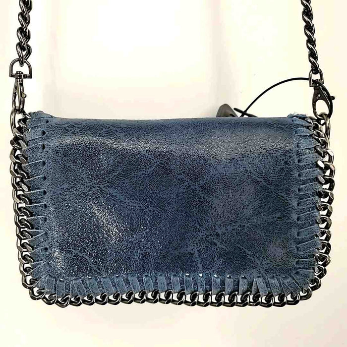 GENUINE LEA Blue Gunmetal Leather Chain Small Crossbody 7.5" 1.5" 5.5" Purse