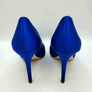 BADGLEY MISCHKA Royal Blue Silvertone Satin Pointed Toe Crystal Heels Shoes