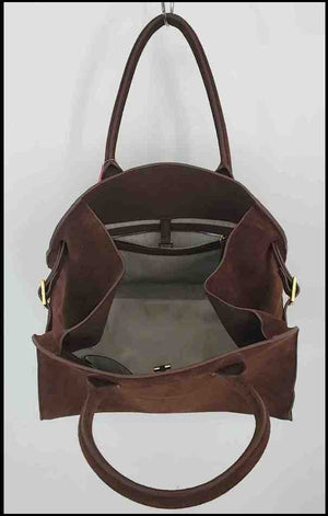 THE ROW Brown Suede Leather Pre Loved Tote Purse