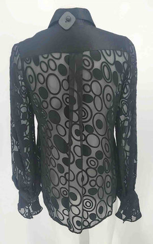 ANNE FONTAINE Black Silk Blend Sheer Blouse Size 40 (MED) Top