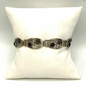 Sterling Silver Garnet Links Oval ss Bracelet