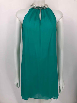 DVF - DIANE VON FURSTENBERG Turquoise Silver Silk Embellishment Tank Dress