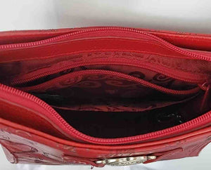 BRIGHTON Red Leather Pre Loved Hearts Shoulder Bag Purse