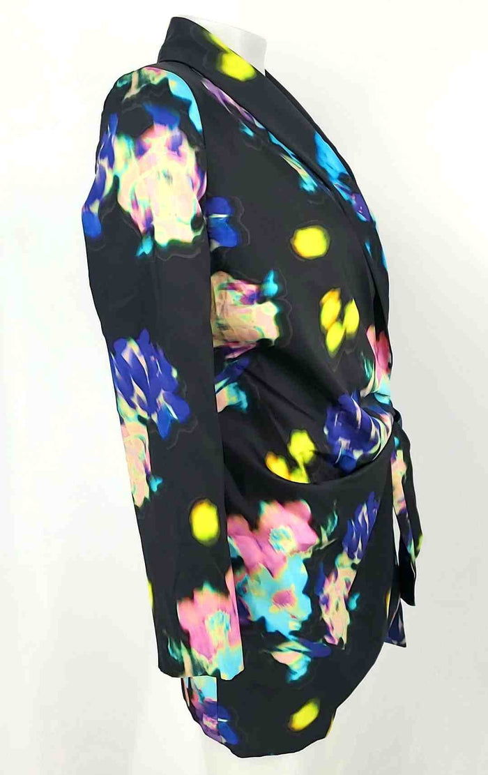 RIVER ISLAND Black Bright Multi Abstract Floral Tie at Waist Jacket