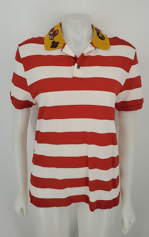 GUCCI Red & White Yellow Multi Made in Italy Stripe Embroidered Top