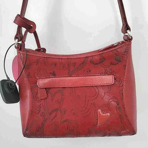 BRIGHTON Red Leather Pre Loved Hearts Shoulder Bag Purse