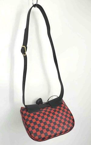 CLARE V Red Navy Leather Checkered Sling One Strap Purse