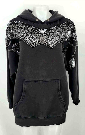 WE THE FREE by FREE PEOPLE Black Silvertone Beaded Hoodie Jacket