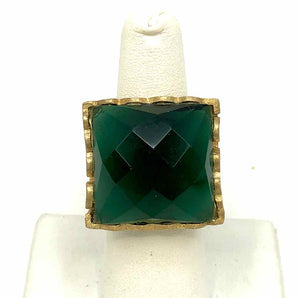 RIVKA FRIEDMAN Green Gold Plate Faceted Square Ring Sz 7