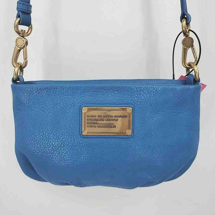 MARC BY MARC JACOBS Blue Gold Pebbled Leather Small Crossbody Purse