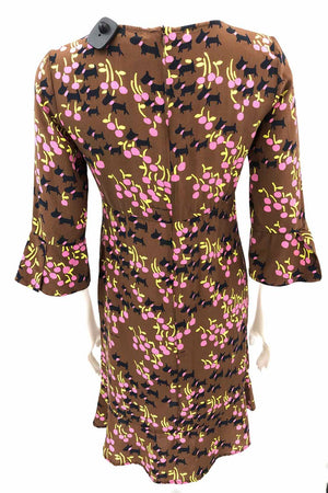 OL'AUTRECHOSE Bronze Pink Silk Made in Italy Cherry Print 3/4 Sleeve Dress