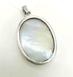 Rainbow Moonstone Round 1.5" ss Pendant