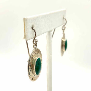 Silver Green Pre Loved Hammered Oval ss Earrings