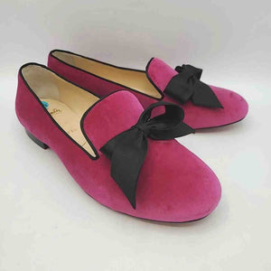 CHRISTIAN LOUBOUTIN Hot Pink Black Velvet Made in Italy Oxford Flat Shoes