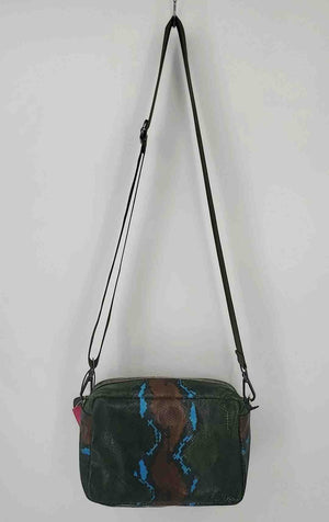 CLARE V Green Brown Leather Pre Loved Reptile Crossbody 9" 2.5" 6" Purse