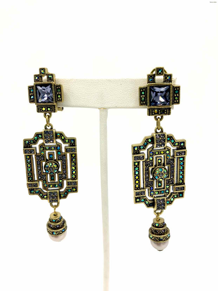 HEIDI DAUS Green Goldtone "Pearl" Art Deco Earrings