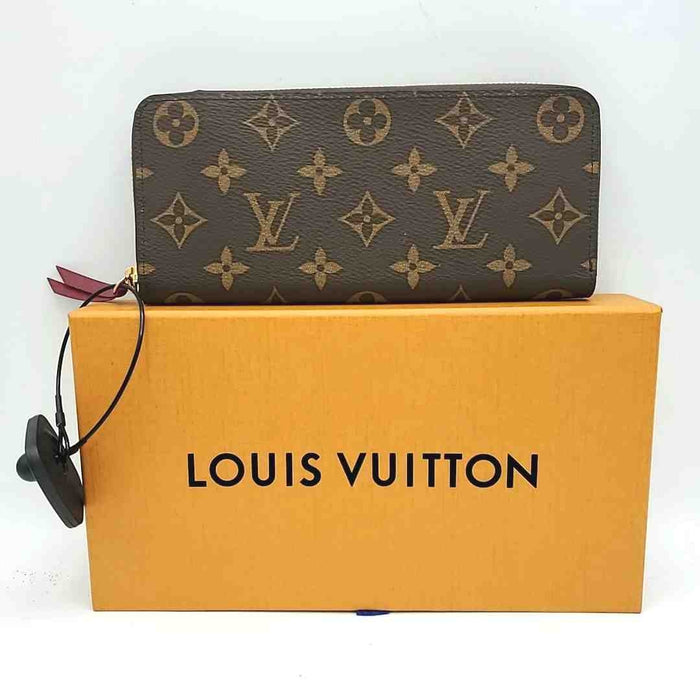 LOUIS VUITTON Brown Fuchsia Beige Monogram Zip Around Wallet