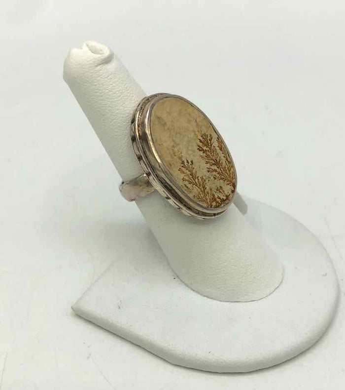 Beige Sterling Silver Oval Adjustable New Ring SS Jasper