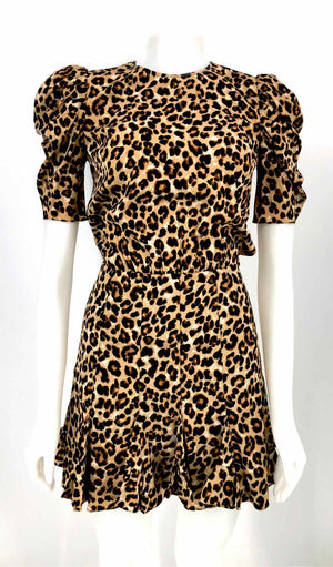 VERONICA BEARD Brown Black Silk Blend Leopard/Cheetah Puff Sleeves Dress