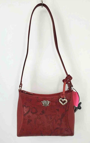 BRIGHTON Red Leather Pre Loved Hearts Shoulder Bag Purse