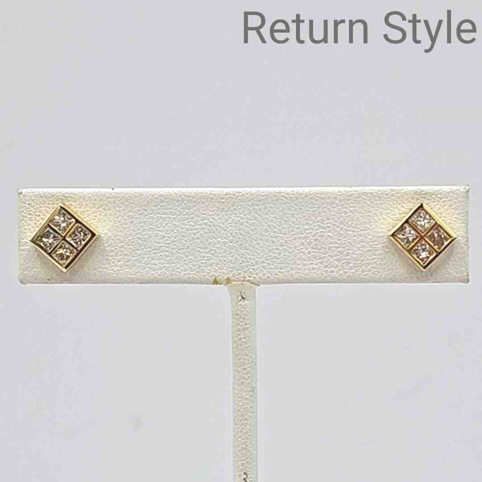 14K Gold Diamond Square Studs 14k-Earring