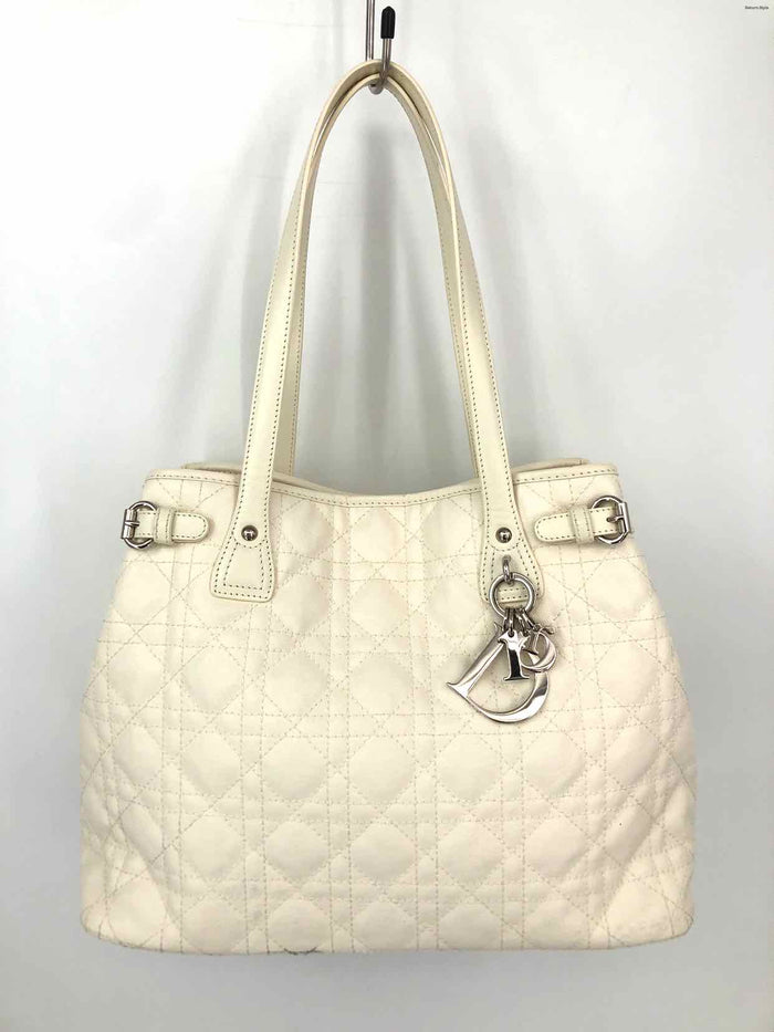 DIOR Beige Silver Quilted Tote Purse