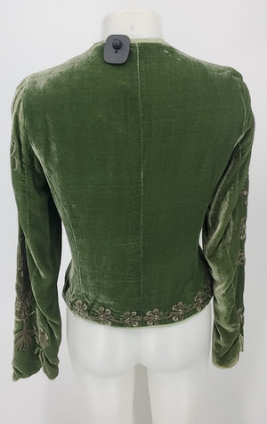 ELIE TAHARI Green Brown Velvet Embroidered Hook & Eye Closure Jacket