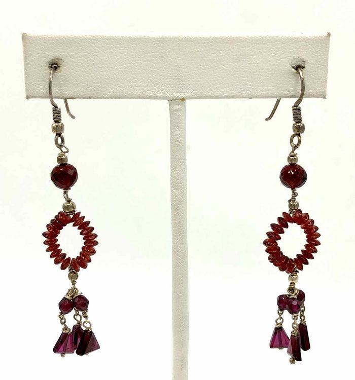 Sterling Silver Garnet Dangle ss Earrings