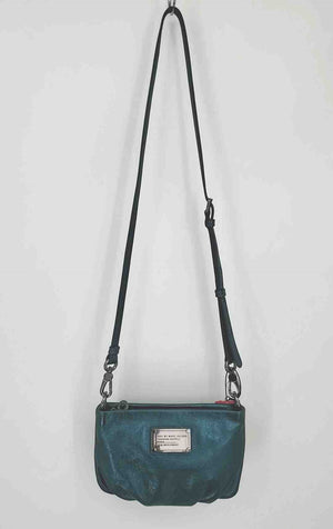 MARC BY MARC JACOBS Teal Gunmetal Pebbled Leather Shimmer Small Crossbody Purse