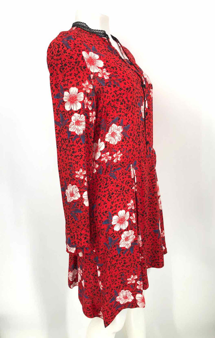 ZADIG & VOLTAIRE Red White & Blue Silk Floral Print Longsleeve Dress