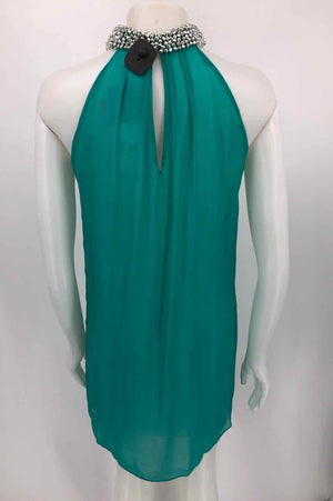 DVF - DIANE VON FURSTENBERG Turquoise Silver Silk Embellishment Tank Dress