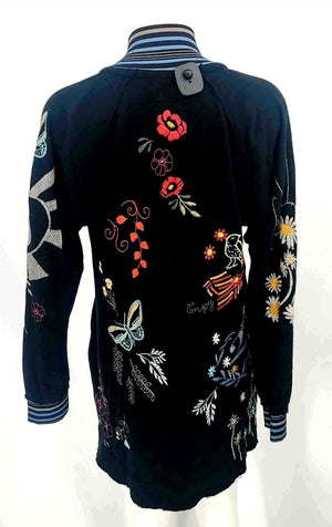 JOHNNY WAS Black Red Multi Embroidered Snap Butttons Longsleeve Jacket