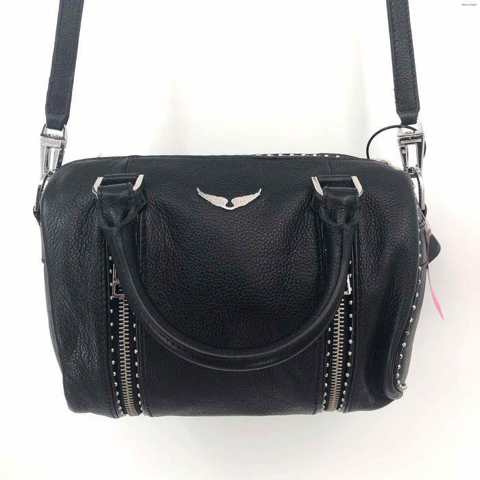 ZADIG & VOLTAIRE Black Silver Leather Pre Loved Studded Crossbody 9" 4.5" Purse