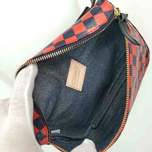 CLARE V Red Navy Leather Checkered Sling One Strap Purse