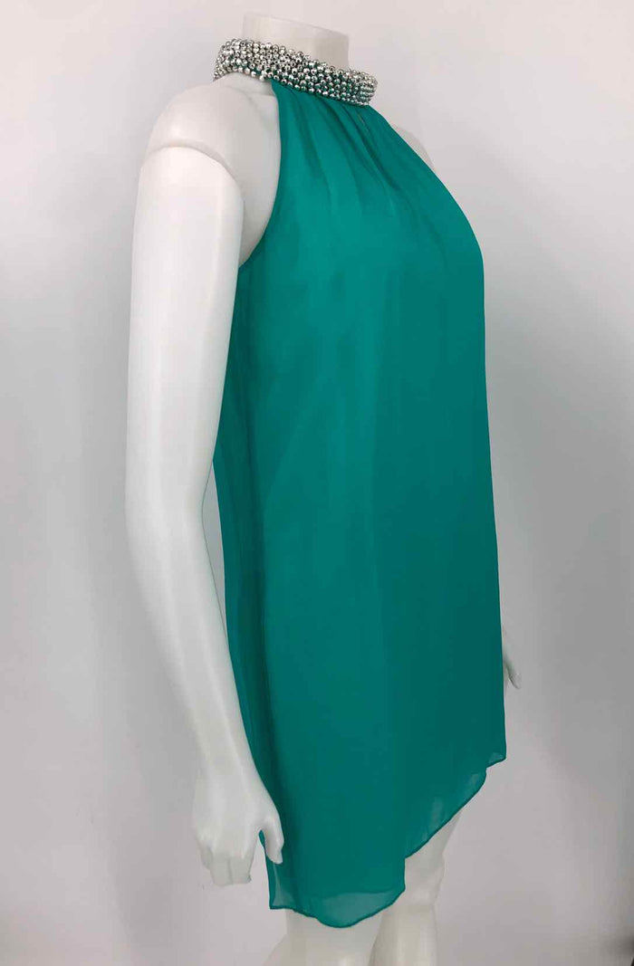 DVF - DIANE VON FURSTENBERG Turquoise Silver Silk Embellishment Tank Dress