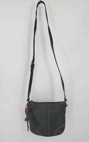 COACH Black Silver Leather Pre Loved Crossbody Purse