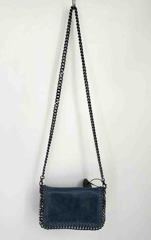 GENUINE LEA Blue Gunmetal Leather Chain Small Crossbody 7.5" 1.5" 5.5" Purse