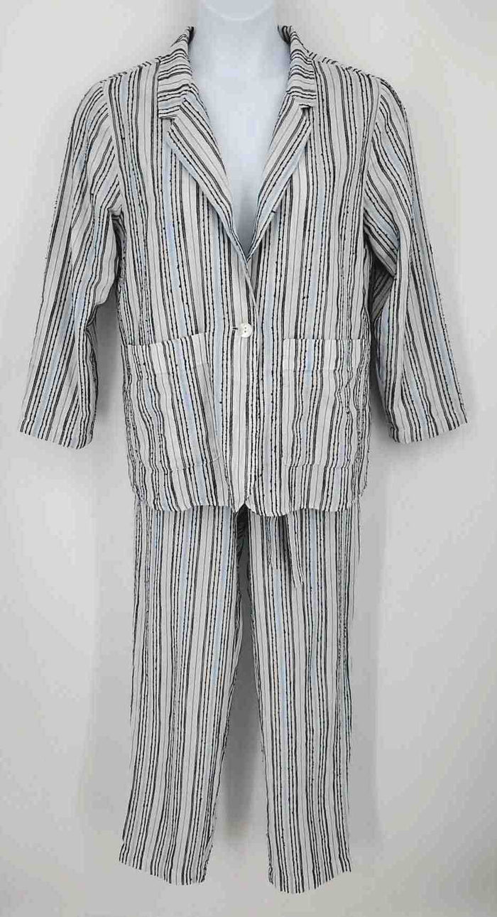 MICHAEL STARS White & Black Blue Multi Vertical Stripes Jacket & Pants Pants Set