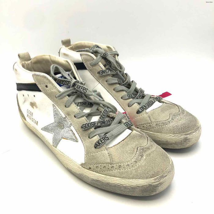 GOLDEN GOOSE White Silver Leather Made in Italy Lace Sneaker Shoes