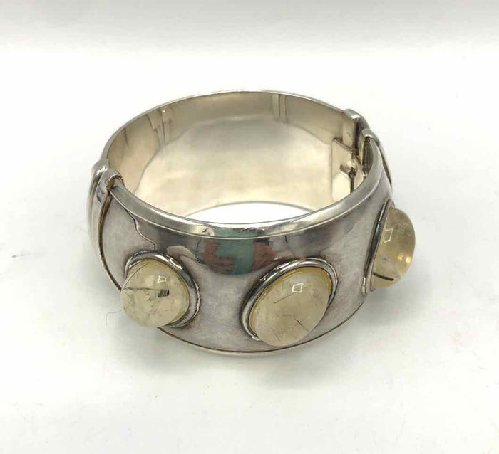 Sterling Silver Rutilated Quartz Hinged Cuff ss Bracelet