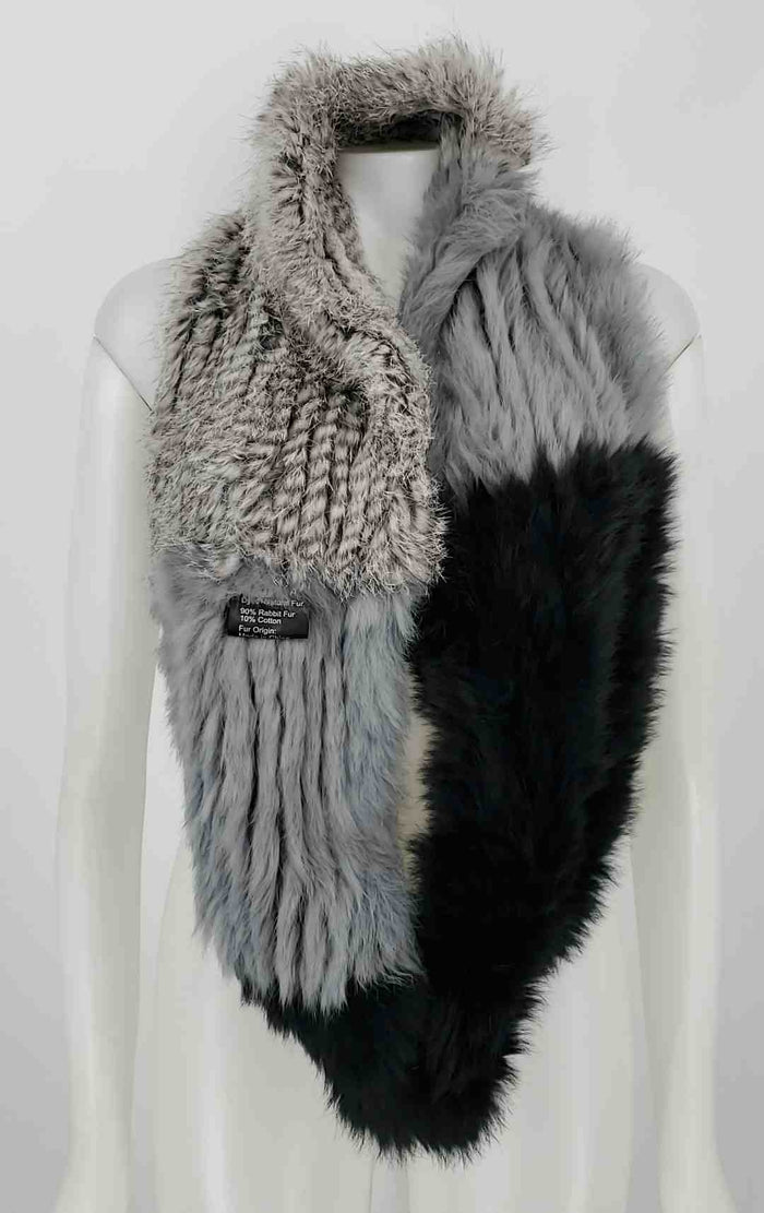 Gray Rabbit Fur Infinity Black Scarf