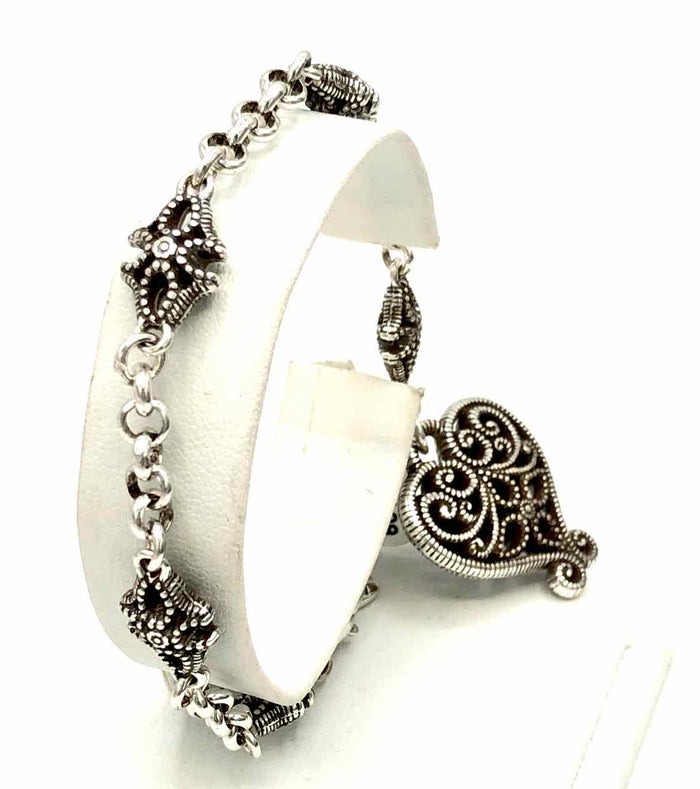 BRIGHTON Silvertone Heart Filagree Bracelet