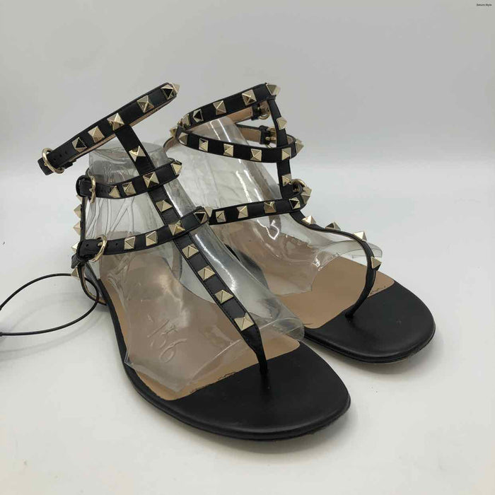 VALENTINO Black Leather Italian Made Pyramid Studded Sandal Shoes