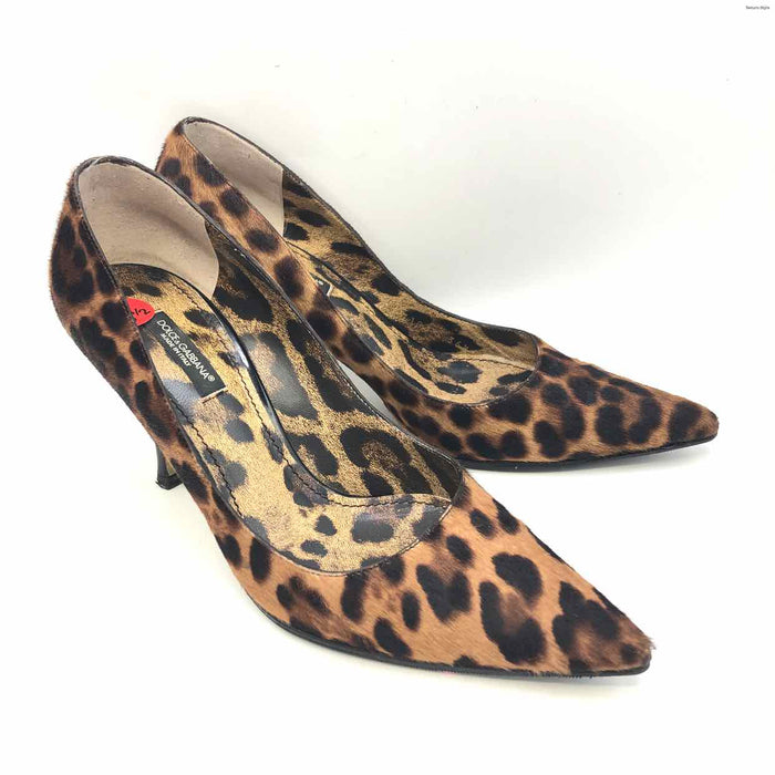 DOLCE & GABBANA Brown Black Calf Hair Pointed Toe Made in Italy Heels Shoes