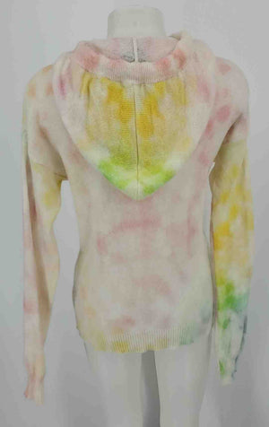 BRODIE Ivory White Pink & Yellow Cashmere Dyed Print Pullover Hoodie Sweater