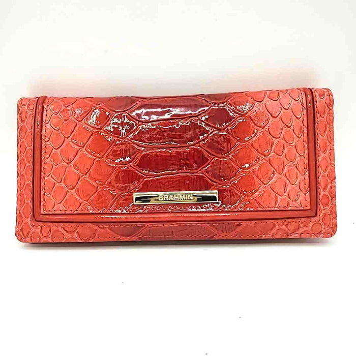 BRAHMIN Pink Red Leather Reptile Pattern Fold Over Wallet