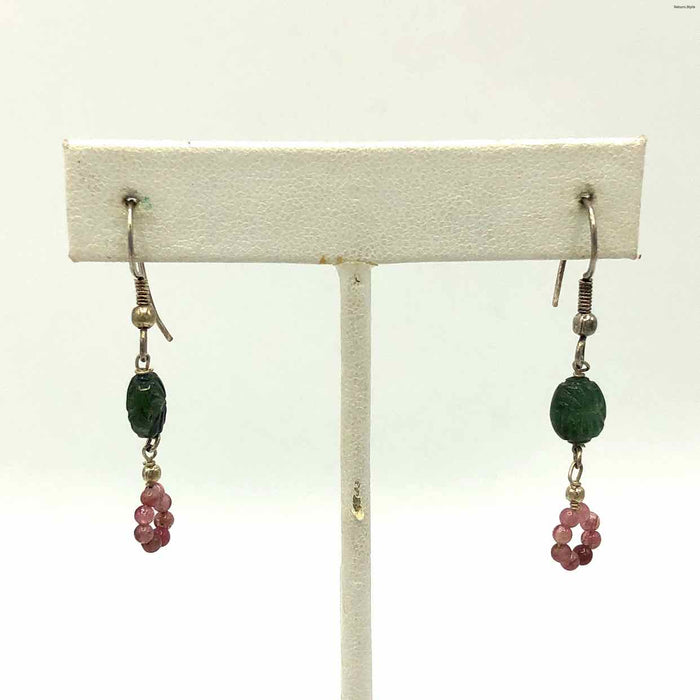 Pink Green Sterling Silver Tourmaline Beaded ss Earrings