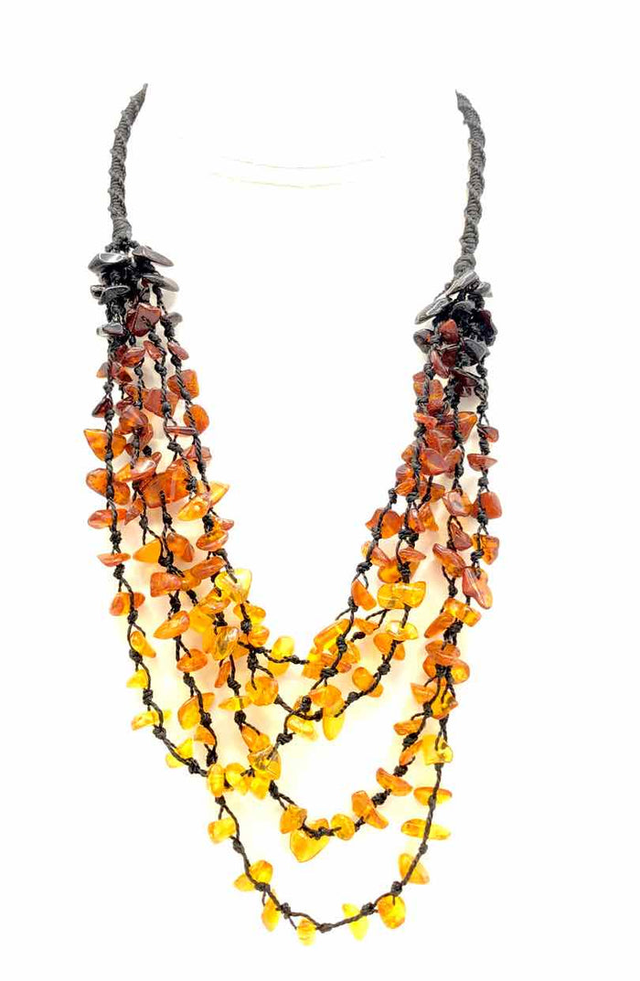 Orange Yellow Amber Pre Loved Beaded 5 Strands Necklace